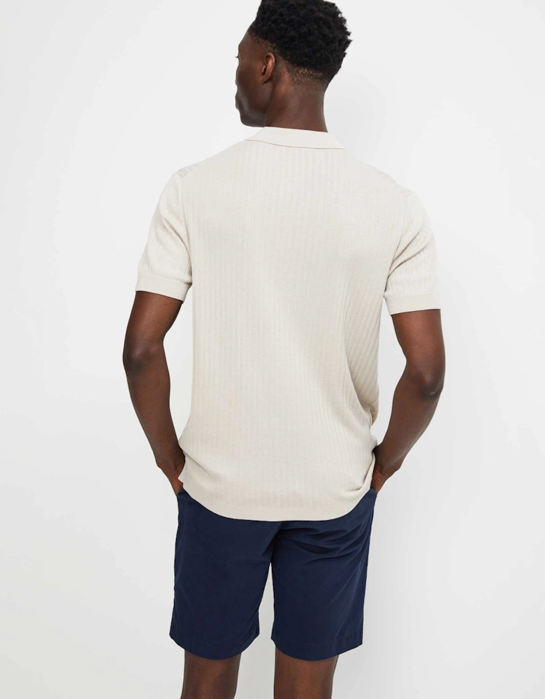 Silk Blend Rib Button Polo Shirt