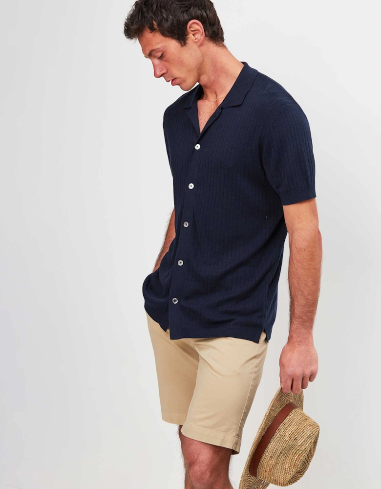 Silk Blend Rib Button Polo Shirt