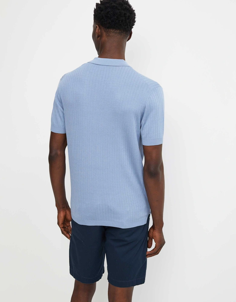 Silk Blend Rib Button Polo Shirt