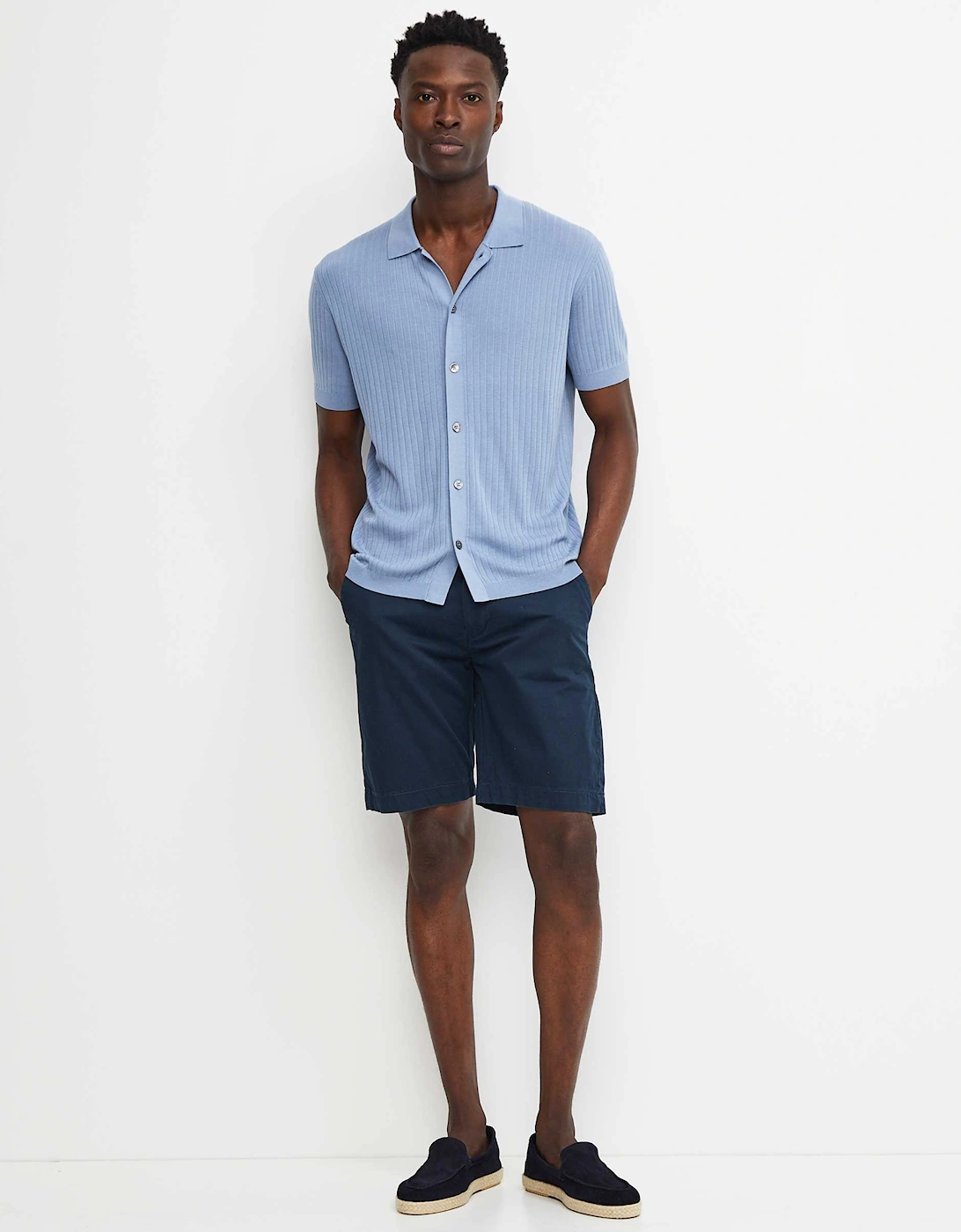 Silk Blend Rib Button Polo Shirt