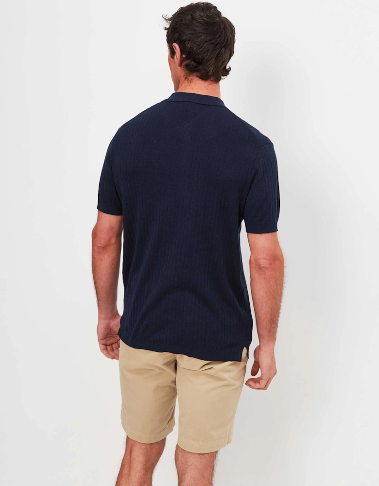 Silk Blend Rib Button Polo Shirt