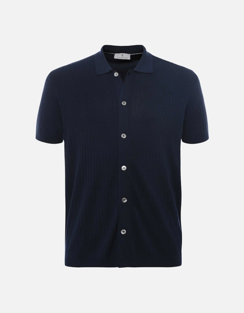 Silk Blend Rib Button Polo Shirt