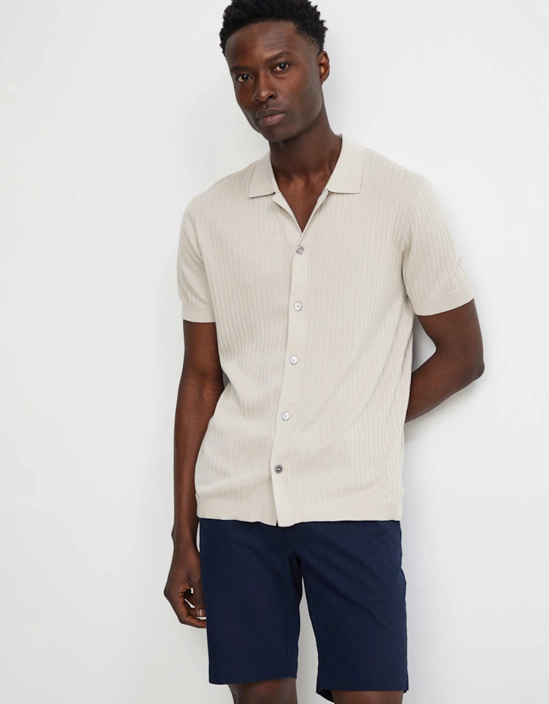 Silk Blend Rib Button Polo Shirt