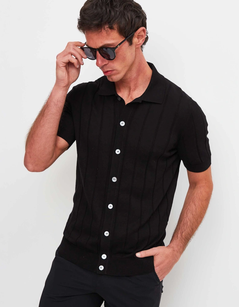 Rib Knit Button Polo Shirt