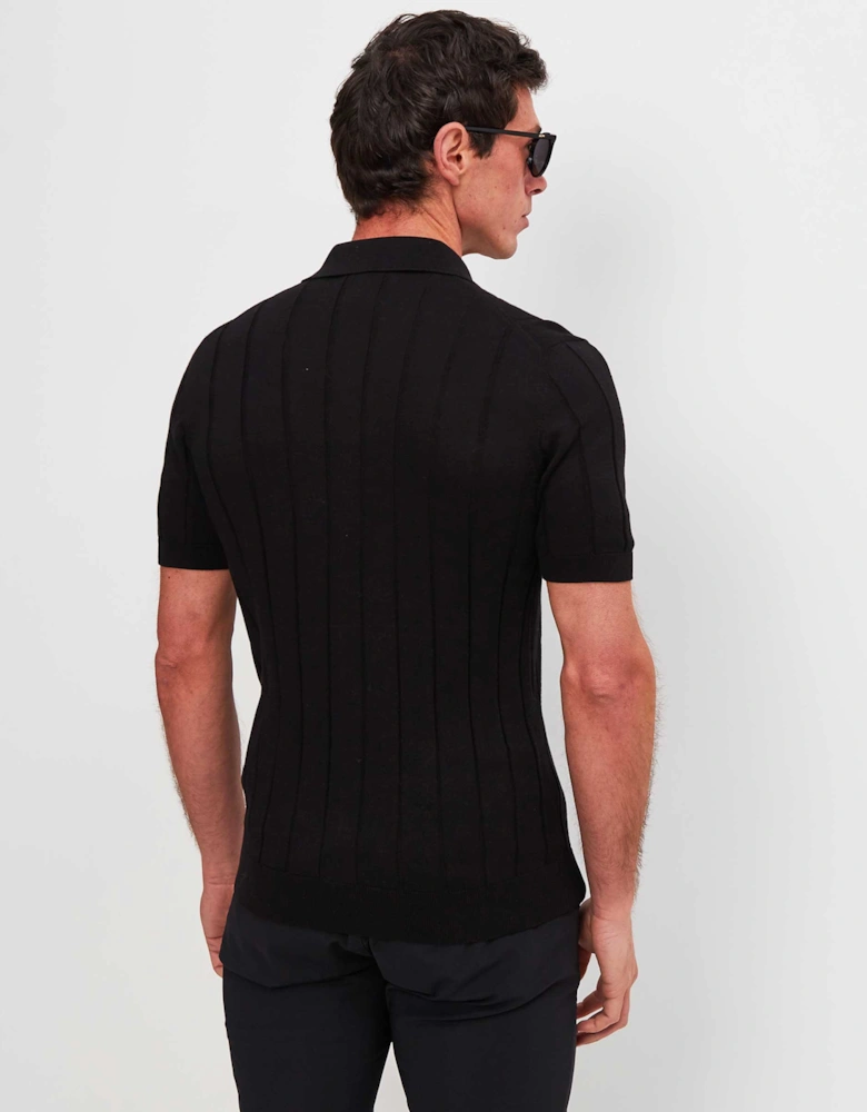 Rib Knit Button Polo Shirt