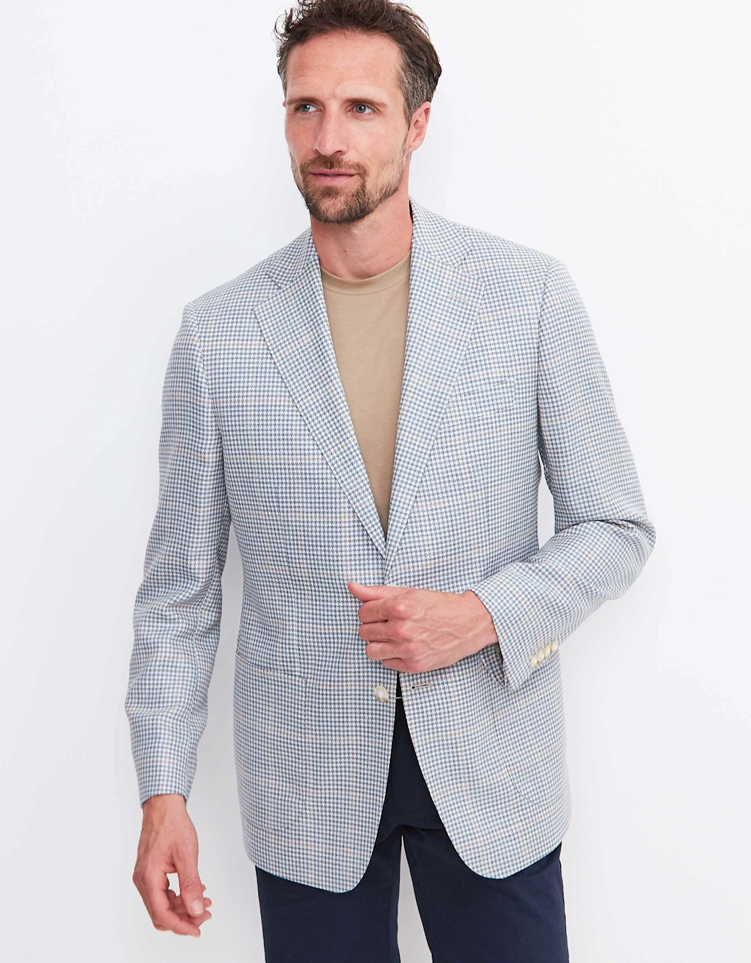 Wool Linen Windowpane Houndstooth Jacket