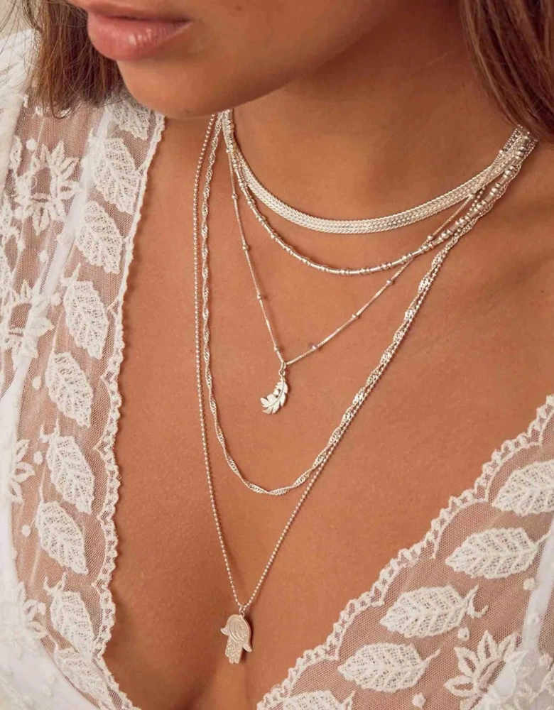 Bobble Chain Heart In Feather Necklace