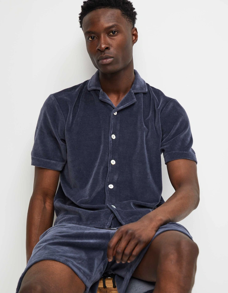 Button-Down Velour Polo Shirt