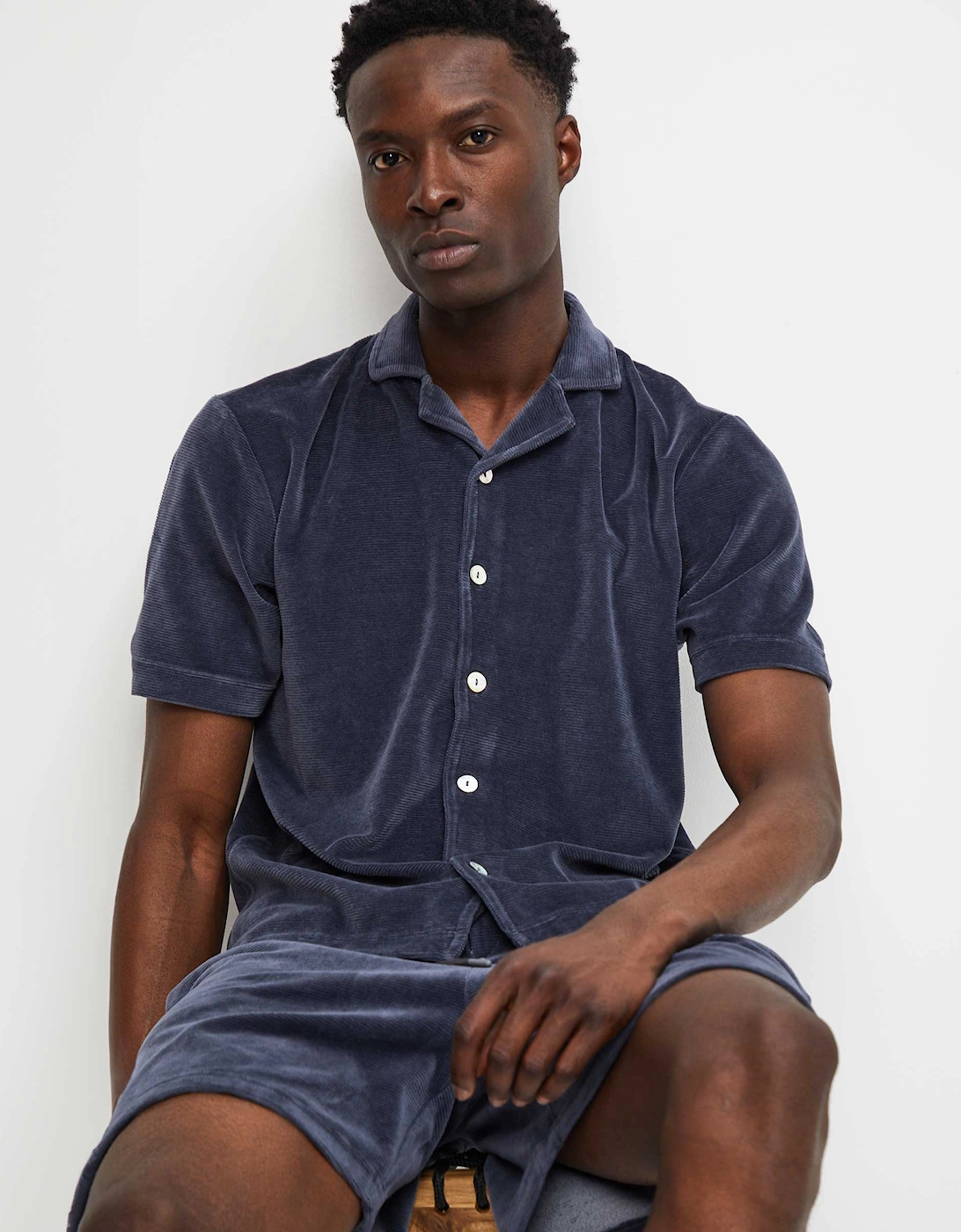 Button-Down Velour Polo Shirt