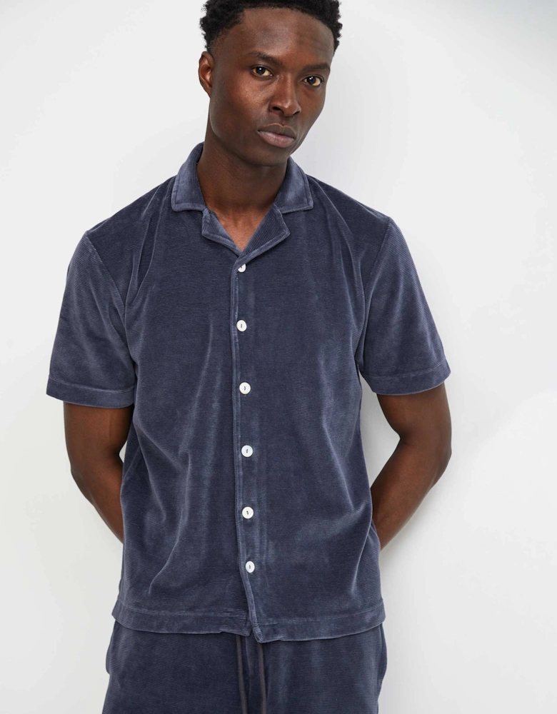 Button-Down Velour Polo Shirt