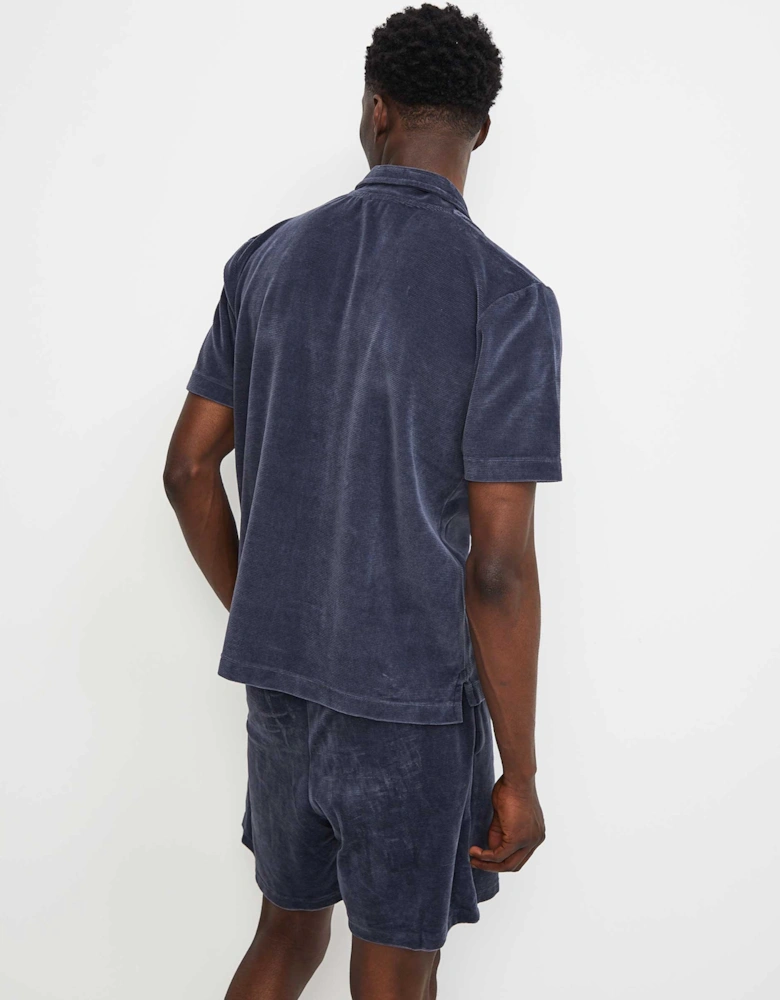 Button-Down Velour Polo Shirt