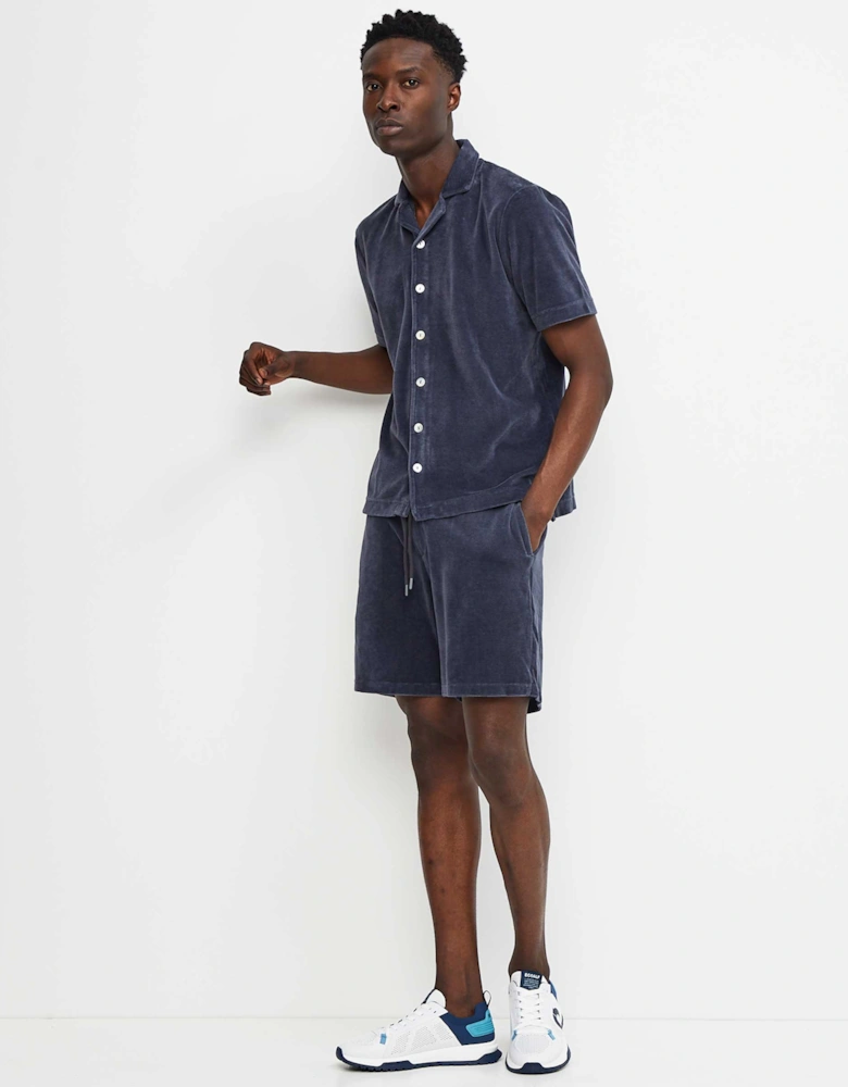 Button-Down Velour Polo Shirt