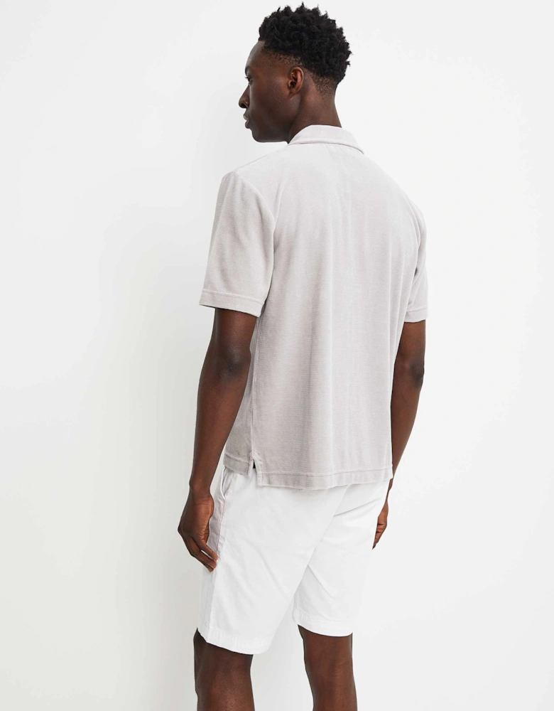 Button-Down Velour Polo Shirt