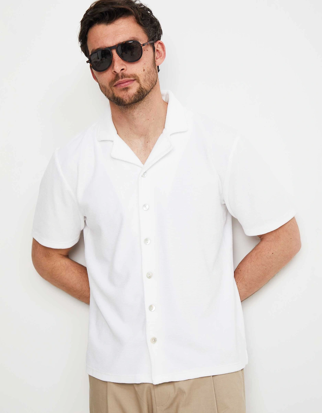 Button-Down Velour Polo Shirt