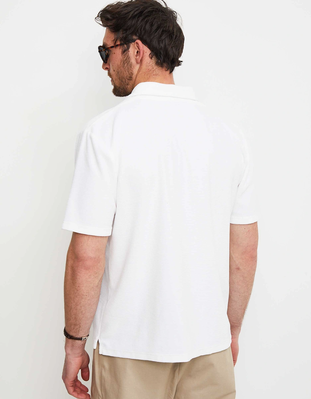Button-Down Velour Polo Shirt