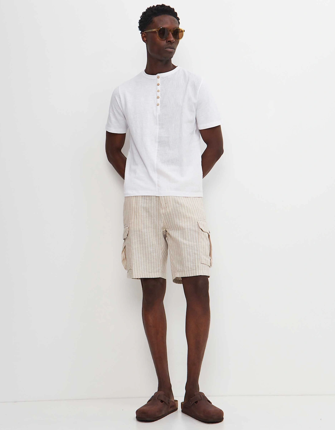 Linen Cotton Striped Cargo Shorts