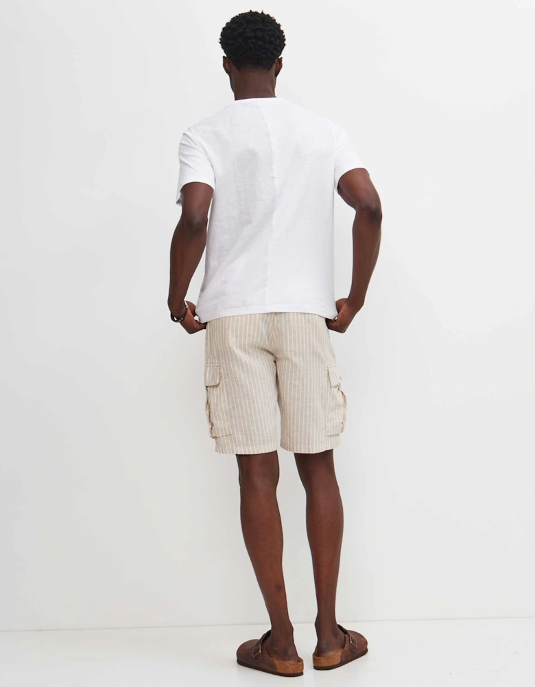 Linen Cotton Striped Cargo Shorts