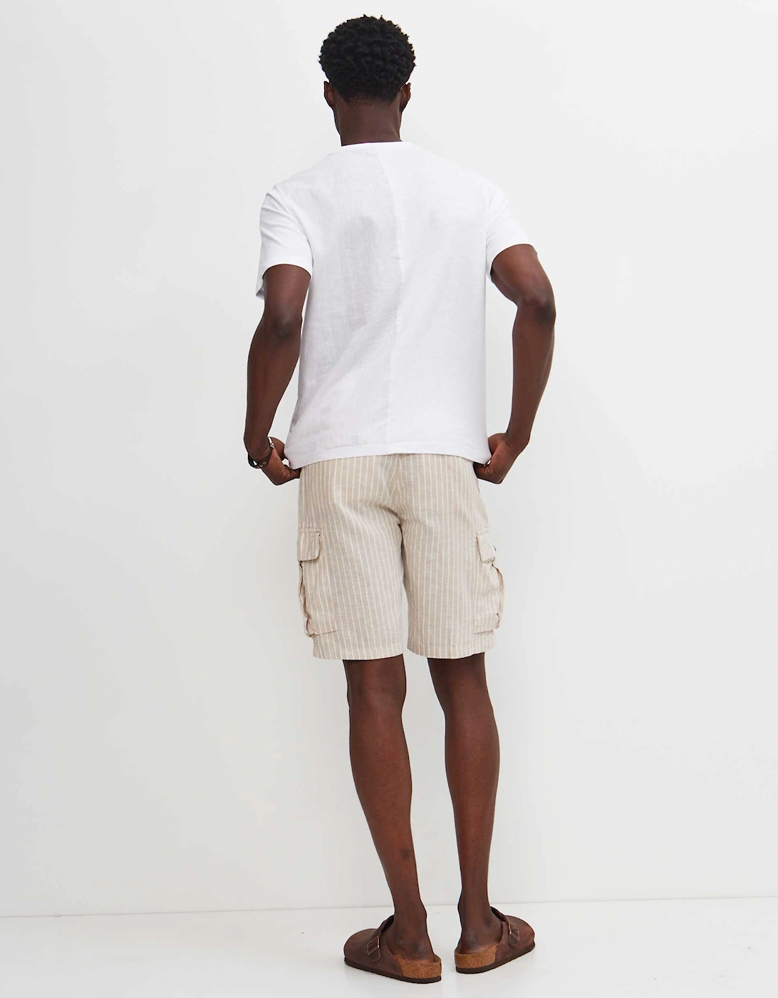 Linen Cotton Striped Cargo Shorts