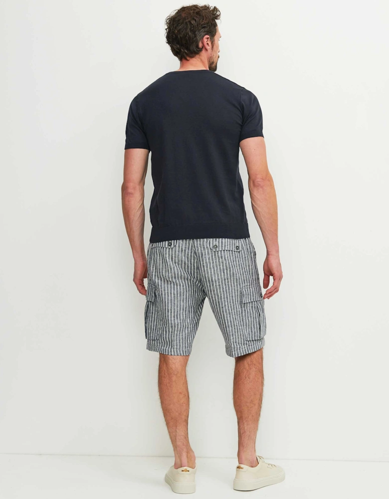 Linen Cotton Striped Cargo Shorts