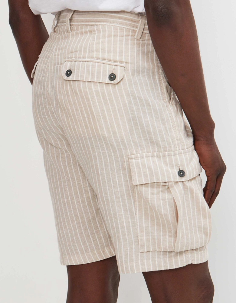 Linen Cotton Striped Cargo Shorts