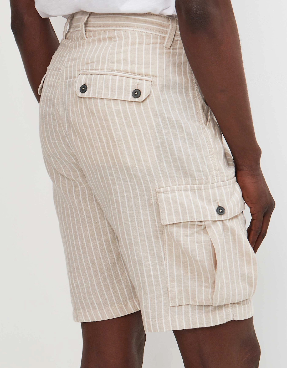 Linen Cotton Striped Cargo Shorts