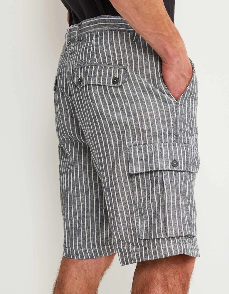 Linen Cotton Striped Cargo Shorts