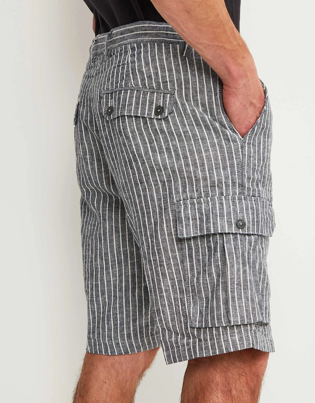 Linen Cotton Striped Cargo Shorts