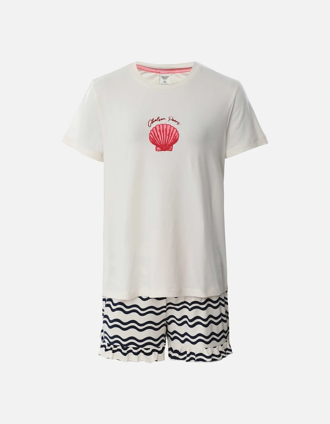 Wavy Stripe Shell Print Short Pyjamas, 6 of 5