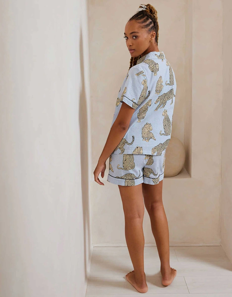 Seersucker Leopard Stripe Pyjama Set