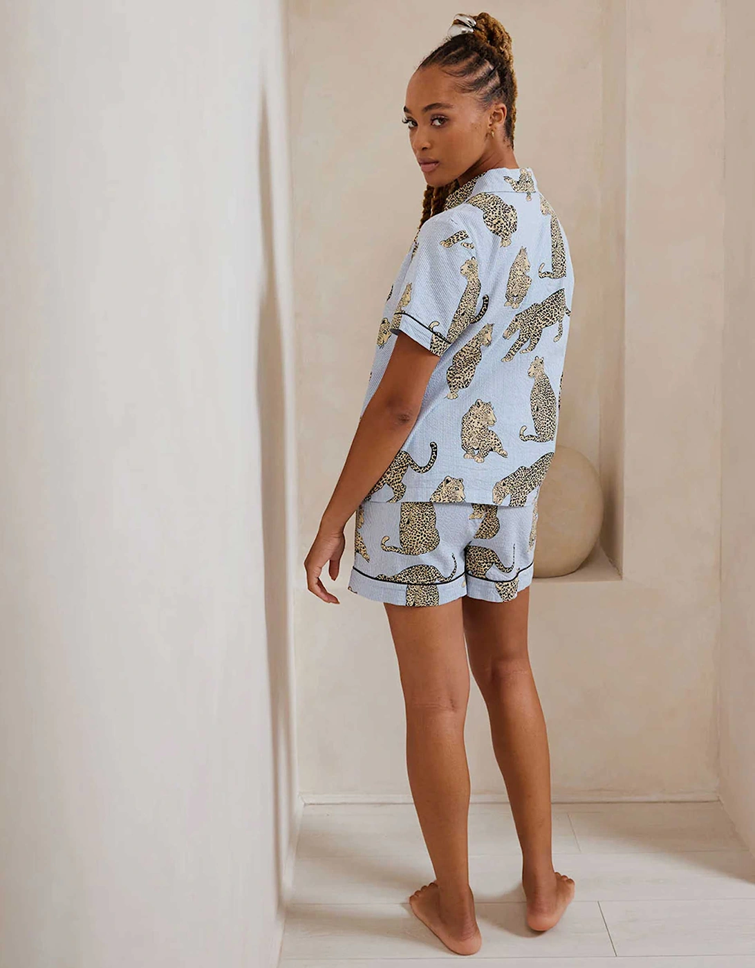 Seersucker Leopard Stripe Pyjama Set