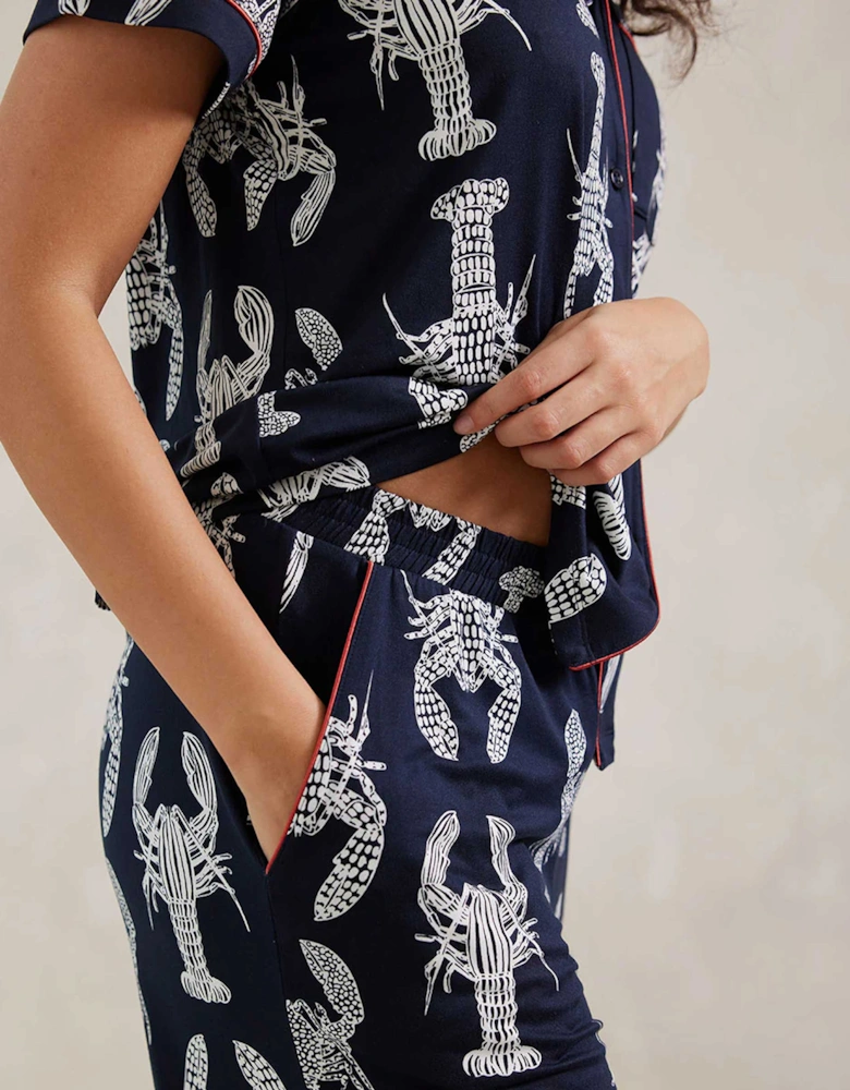 Lobster Sketch Print Cropped Pyjama Set
