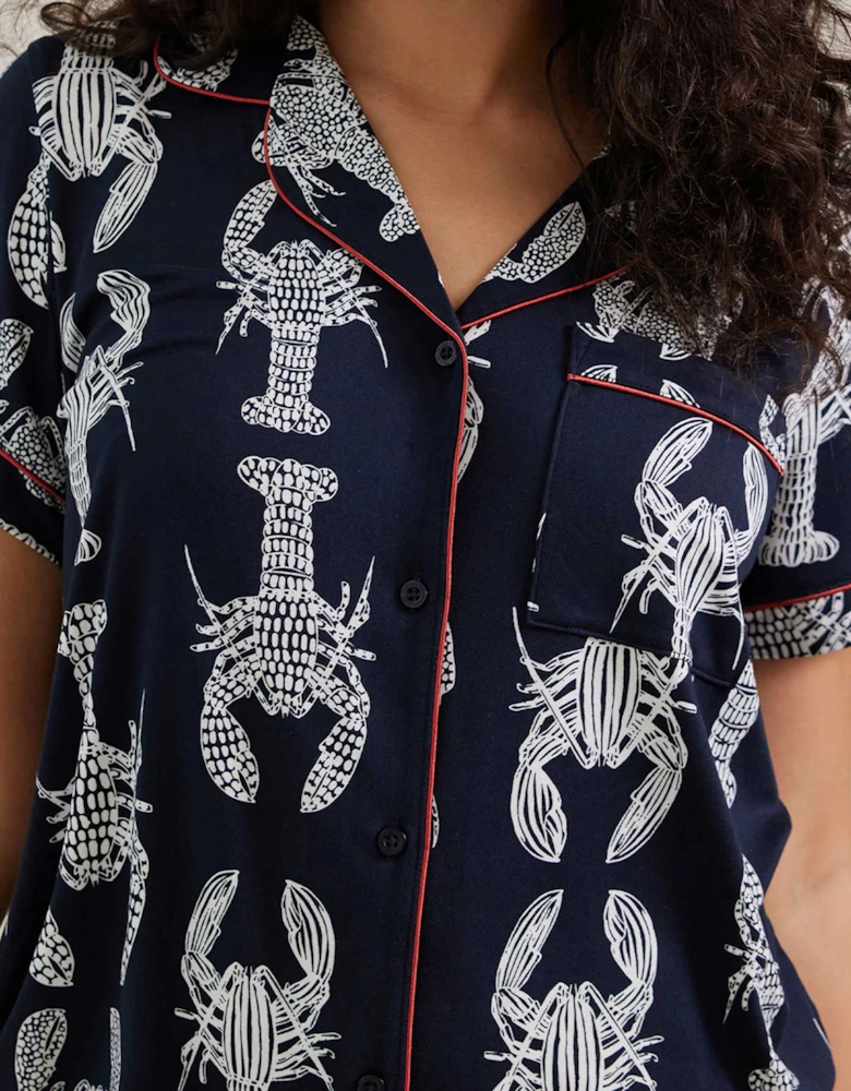 Lobster Sketch Print Cropped Pyjama Set