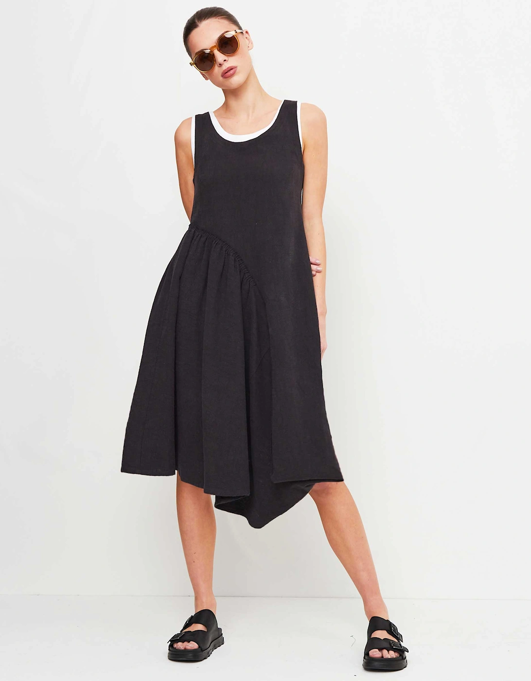 Ramie Asymmetric Midi Dress