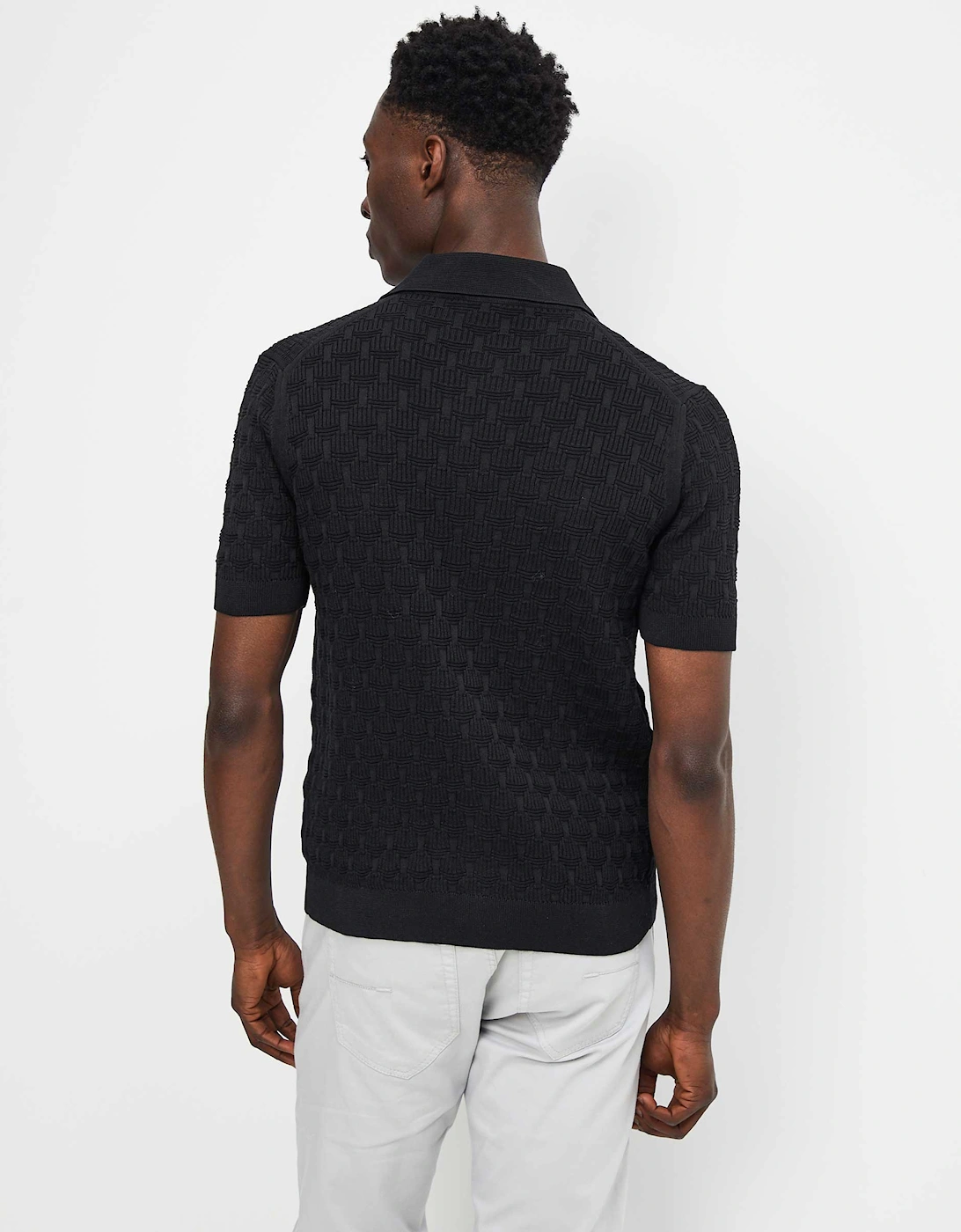 Crepe Cotton Button Polo Shirt