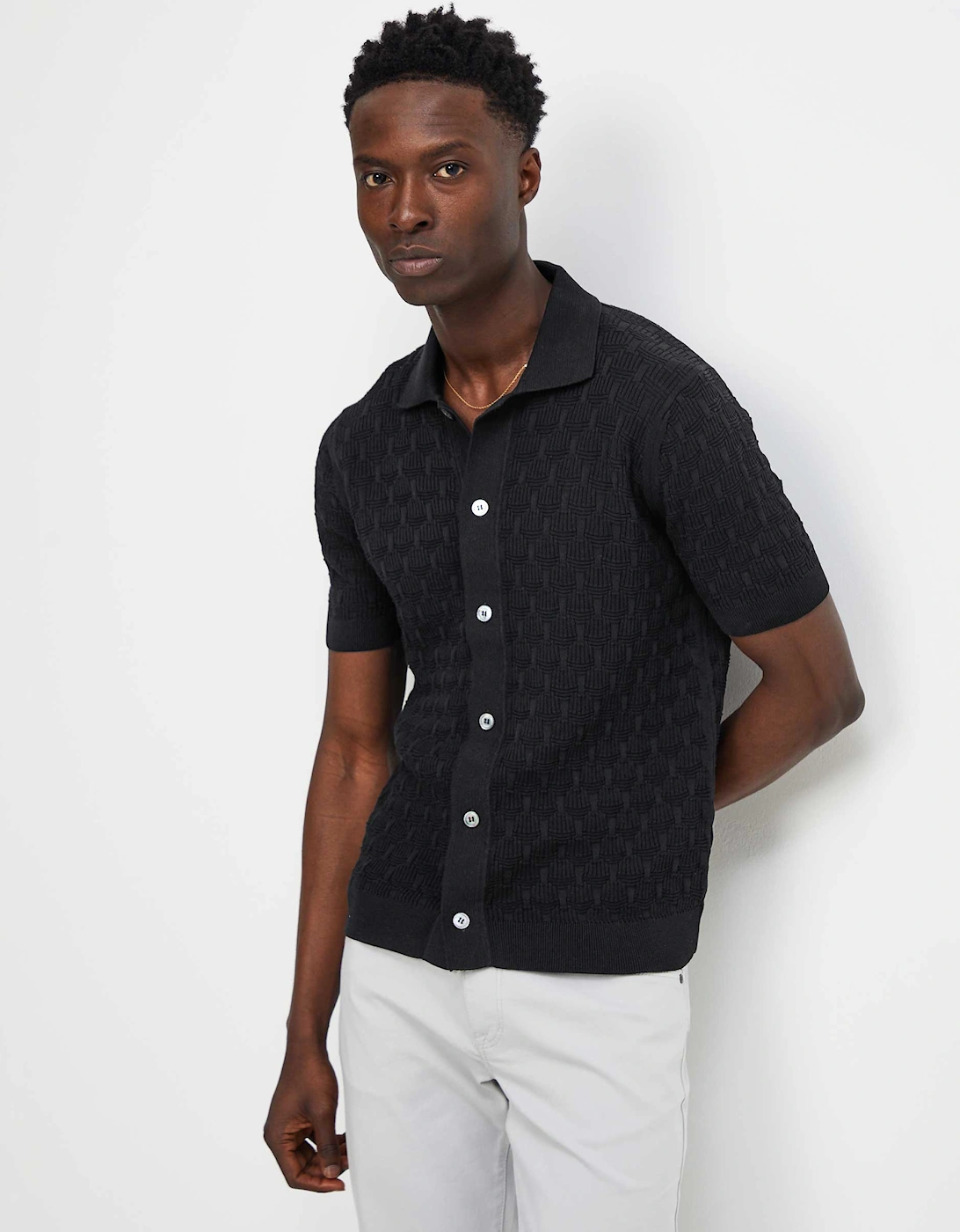 Crepe Cotton Button Polo Shirt