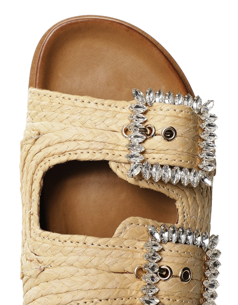 Embellished Raffia Sandals