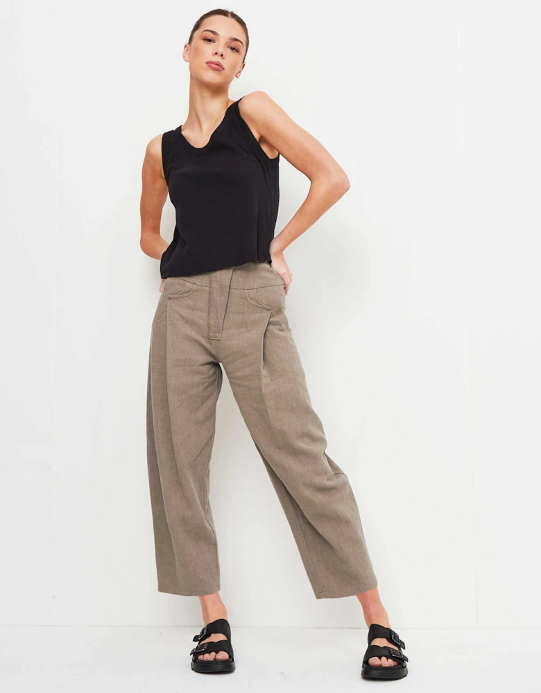 Ramie Barrel Leg Trousers