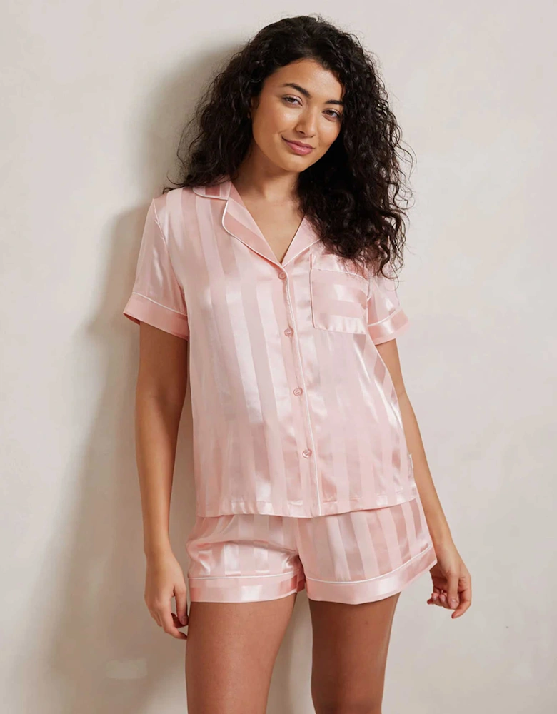 Satin Jacquard Stripe Short Pyjamas