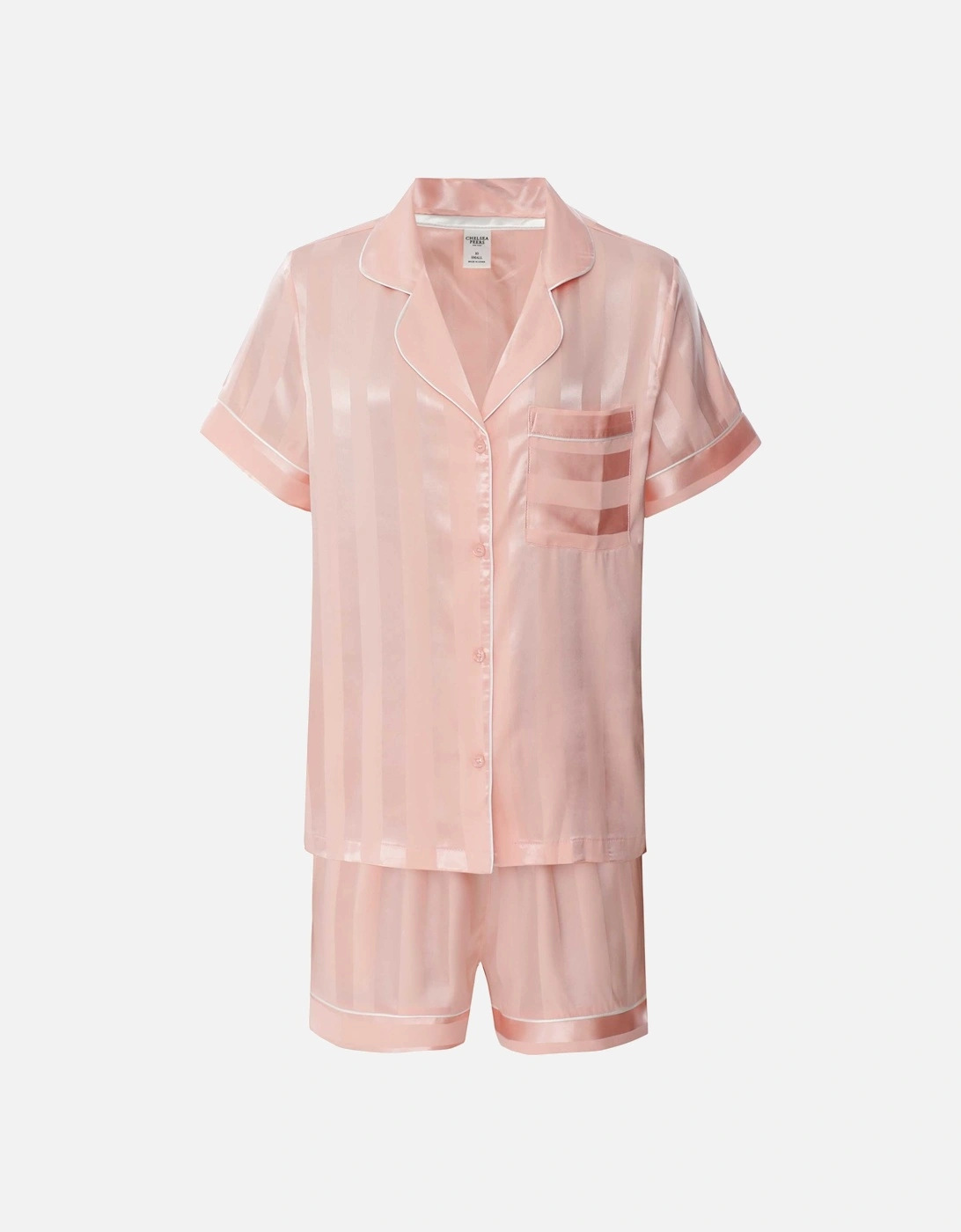 Satin Jacquard Stripe Short Pyjamas, 7 of 6