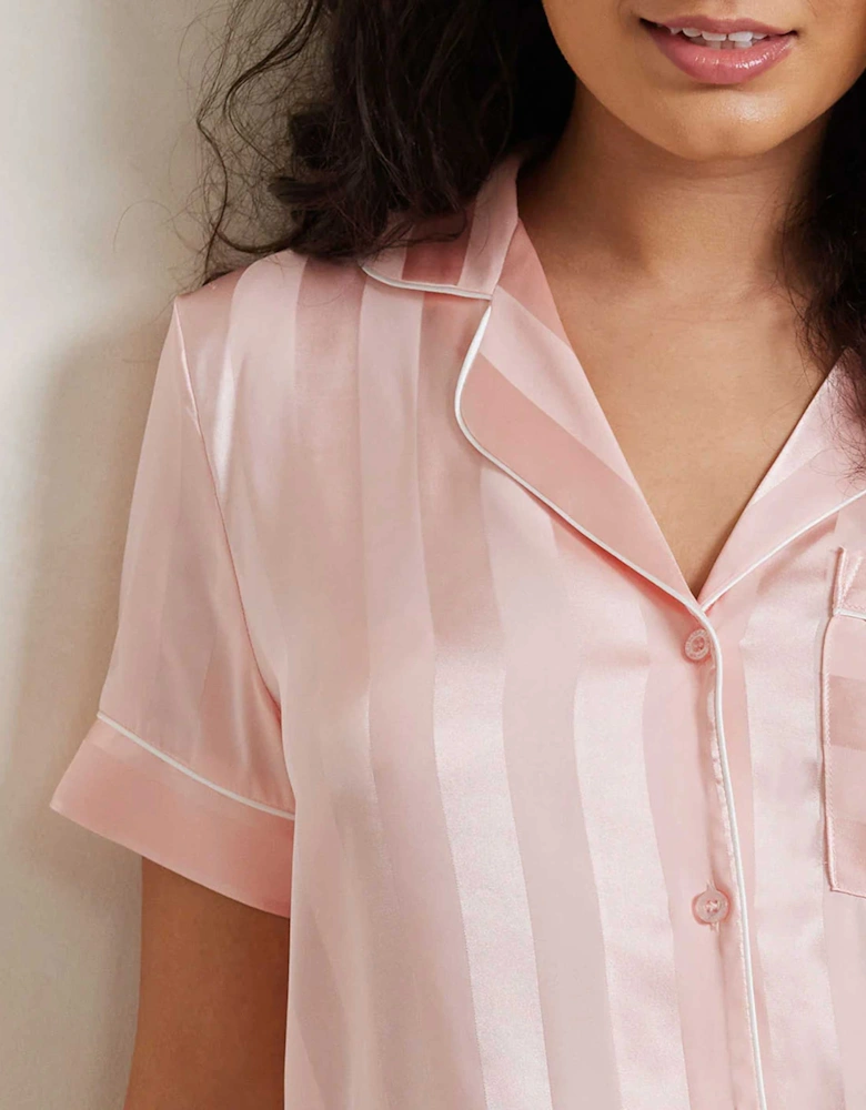 Satin Jacquard Stripe Short Pyjamas