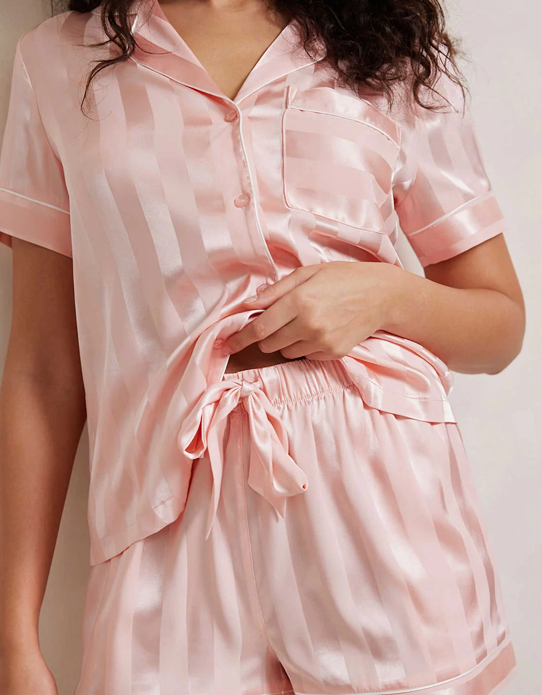 Satin Jacquard Stripe Short Pyjamas