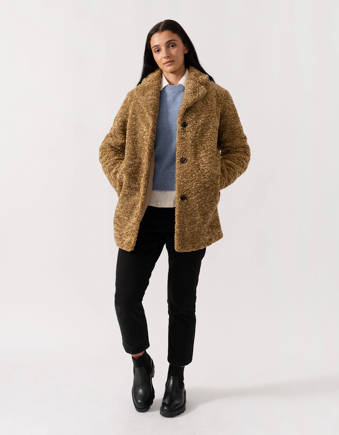 Natja Womens Faux Fur Teddy Bear Coat, 6 of 5