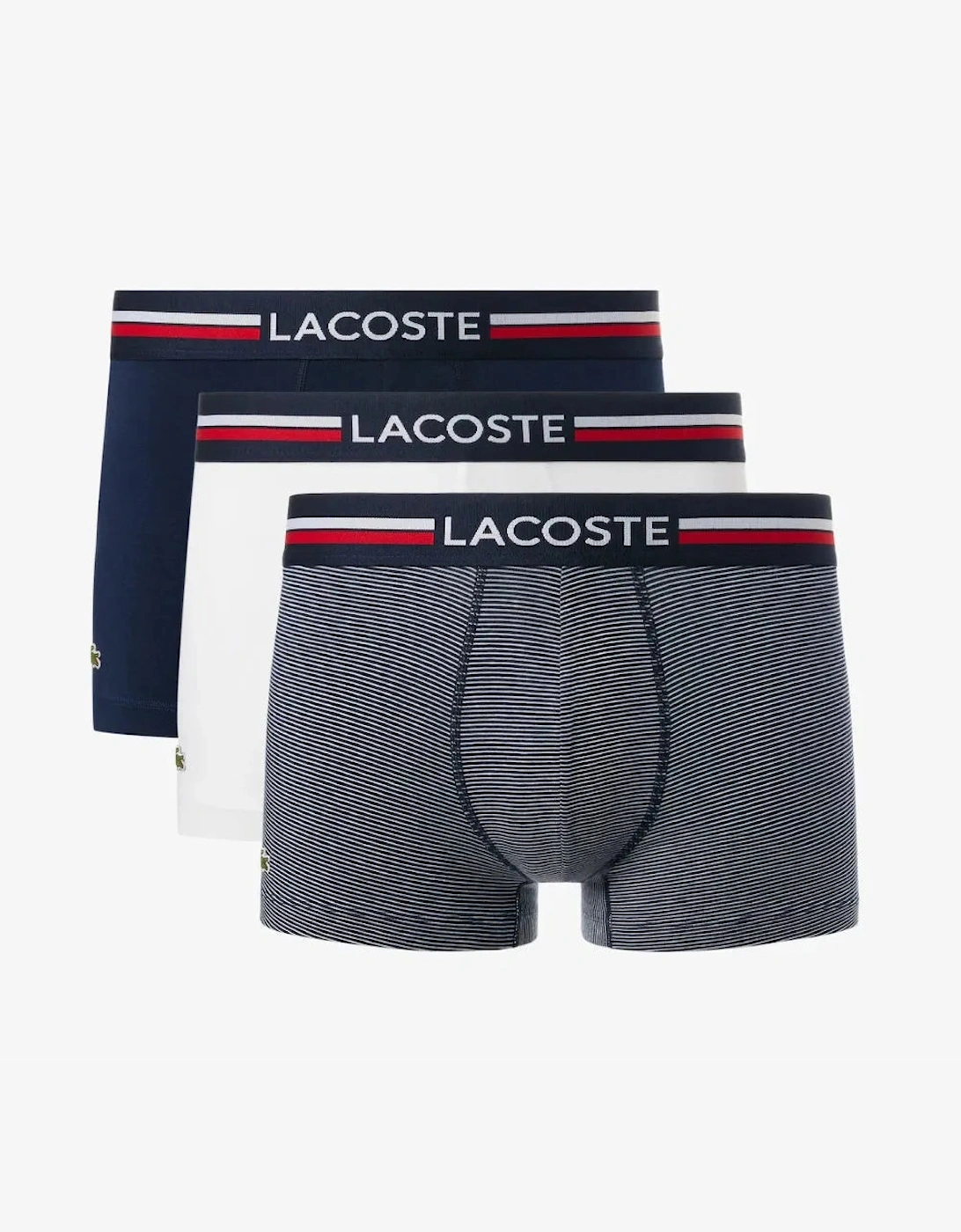 Men's Lacoste 3-Pack Signature Waist Boxer Trunks, Navy Blue/White - Black - Size: 32/30/31
