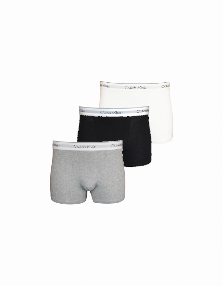3-Pack Icon Cotton Stretch Relaxed Fit Boxer Trunks, Black/White/Grey Heather