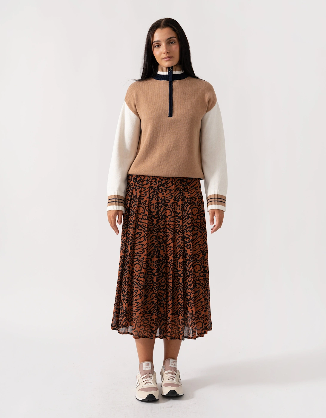 Women's Calvin Klein Leopard Georgette Pleated Womens Skirt - Brown - Size: 12