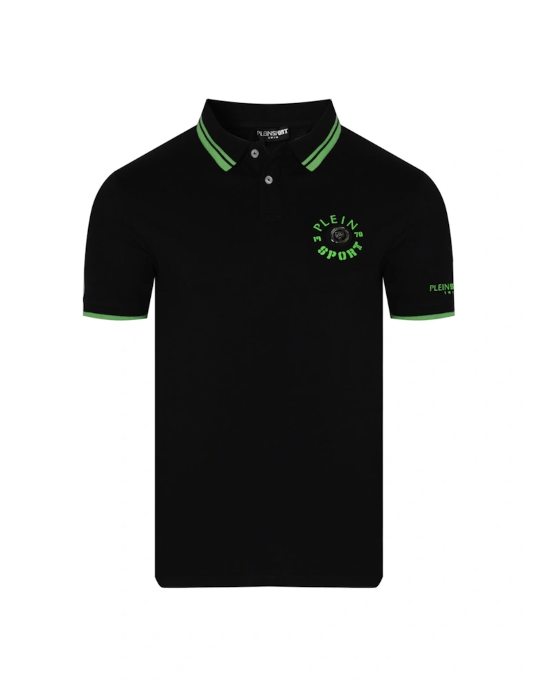 Plein Sport Twin Tipped Collar Tiger Design On Back Black Polo Shirt