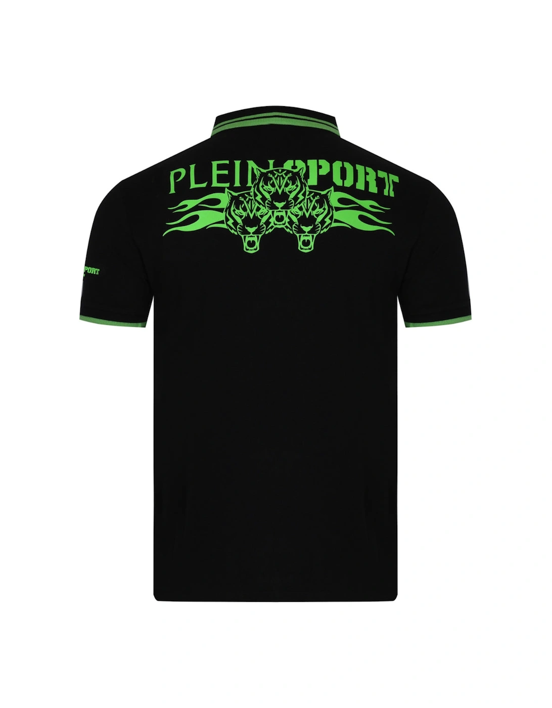 Plein Sport Twin Tipped Collar Tiger Design On Back Black Polo Shirt
