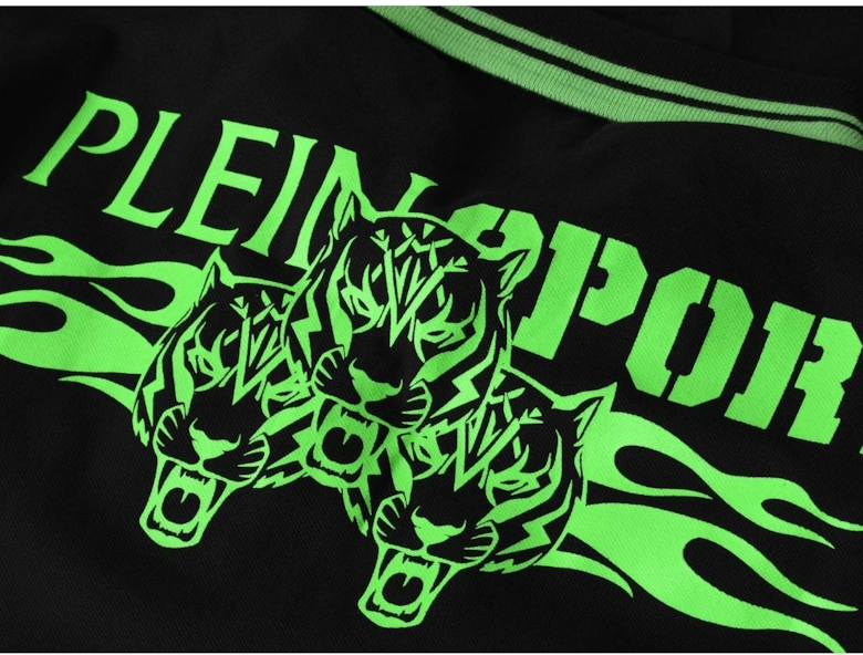 Plein Sport Twin Tipped Collar Tiger Design On Back Black Polo Shirt