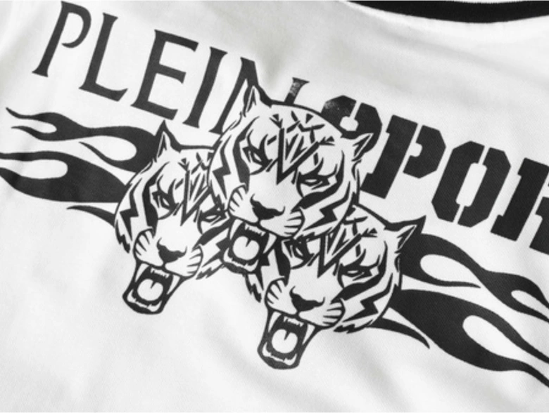 Plein Sport Twin Tipped Collar Tiger Design On Back White Polo Shirt