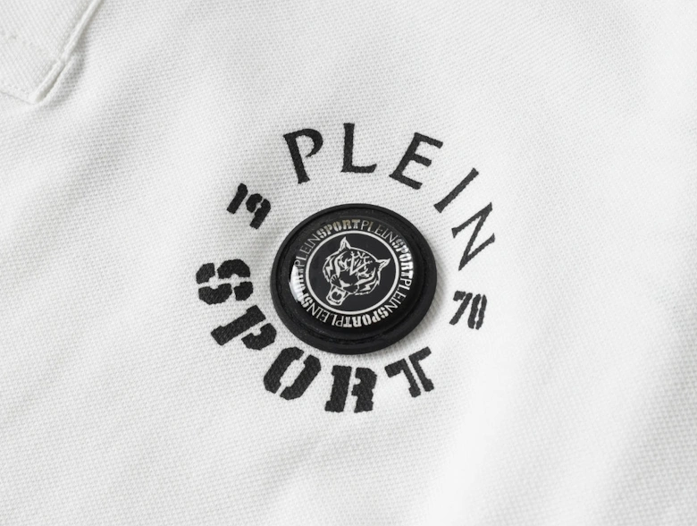 Plein Sport Twin Tipped Collar Tiger Design On Back White Polo Shirt